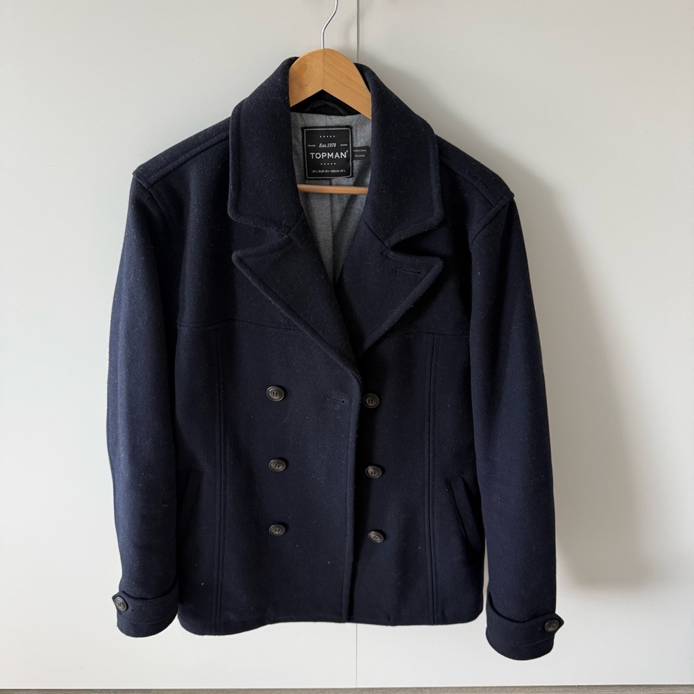 Topman Men's Dark Blue Peacoat